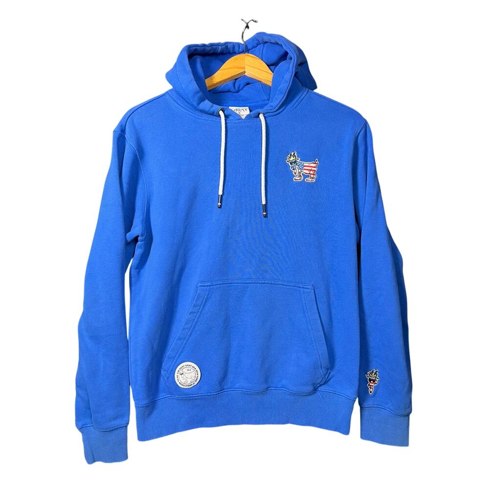 Goat USA Hoodie Mens Small XS Blue Pockets Cotton Blend Drawstring Pullover